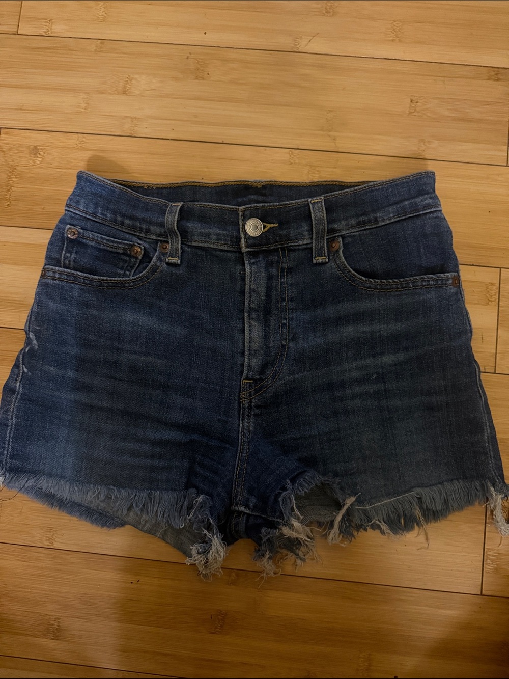 Levi's Dark Blue Frayed Hem Denim Shorts